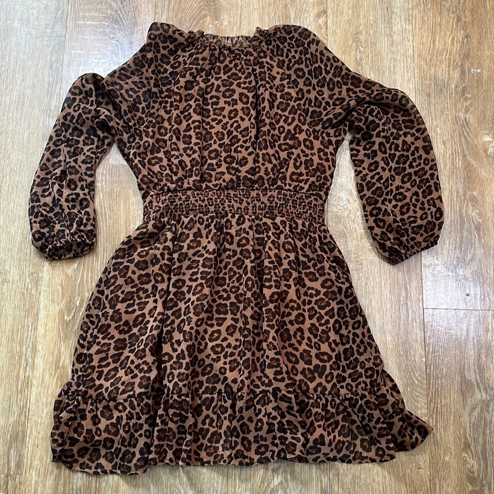 NWT New Old Navy Animal Print Smocked Long Sleeve Mini Dress Size Small Lined - Picture 9 of 14